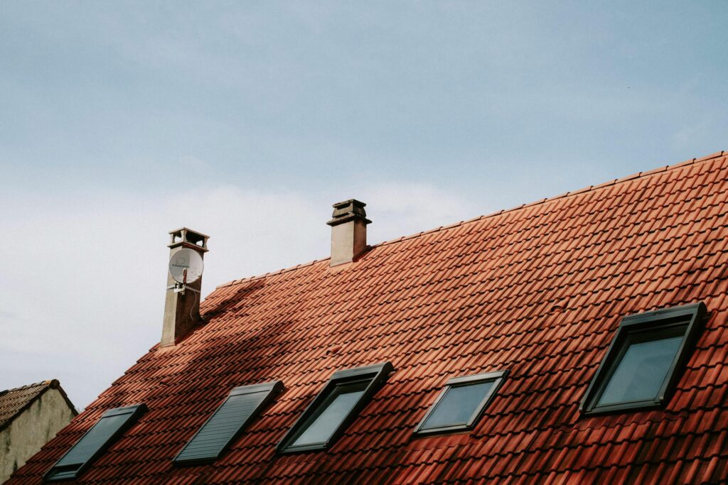 chimneys on red roof